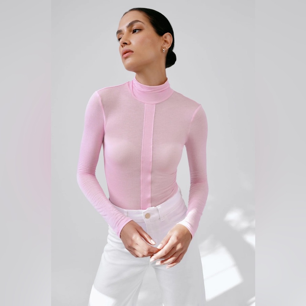 Marcella New York Amsterdam Sheer Turtleneck Top, Size Small